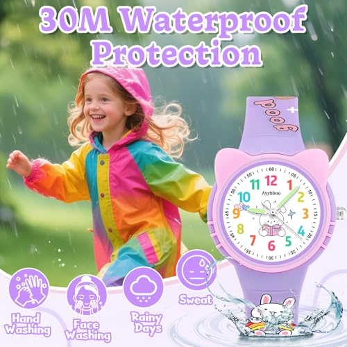 Image of Kids Digital Analog Watches for Girls Boys, 7 Color Lights Waterproof Cute Wristwatches for Kids with Alarm Stopwatch, Great Present for Girls Boys Ages 5-13