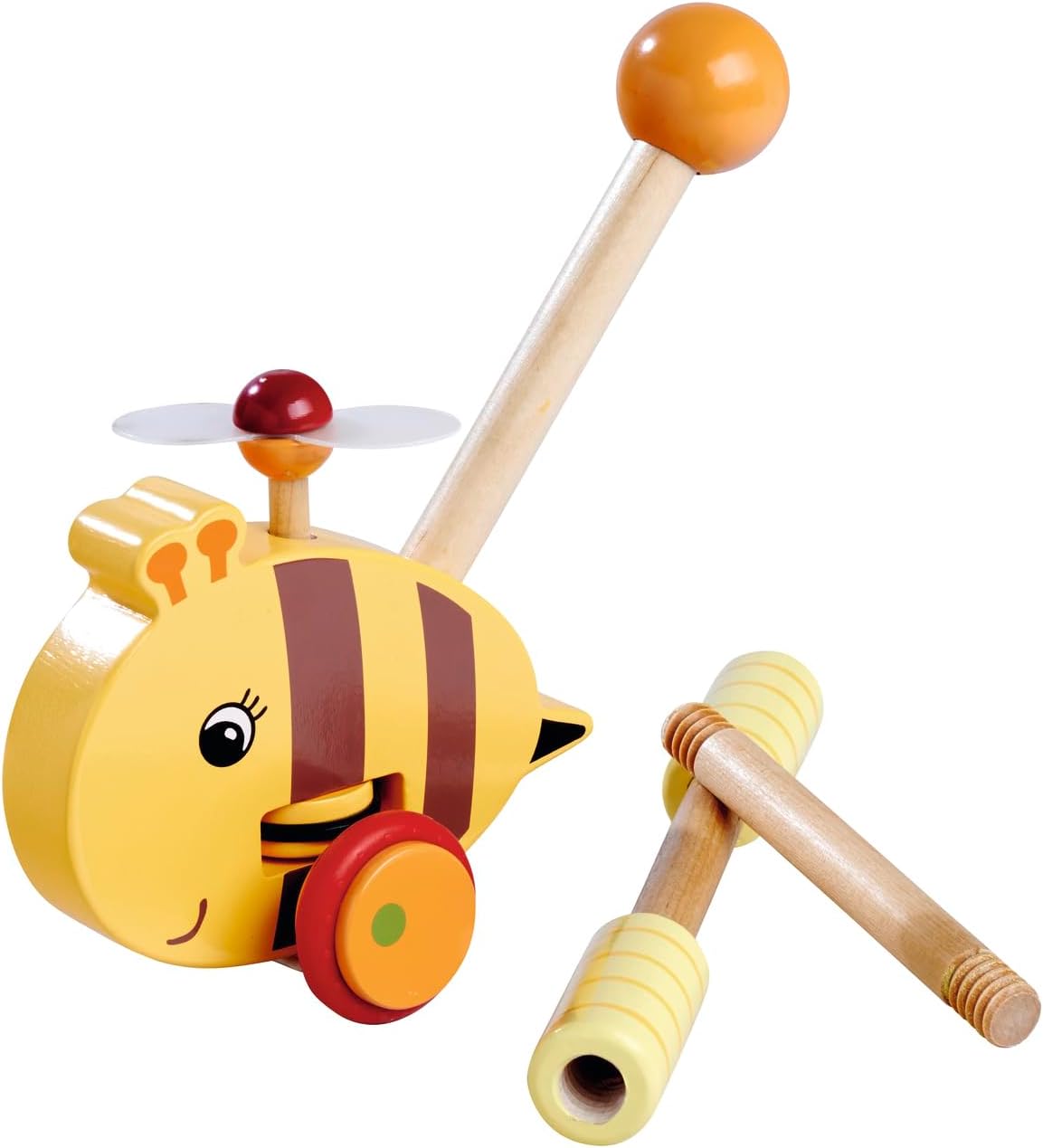 Eichhorn 100006804 - Sliding Bee Figure with Movable Wing, Handle Length 50 cm, Silent Silicone Wheels, Made from 100% FSC Certified Beech Wood, from 1 Year