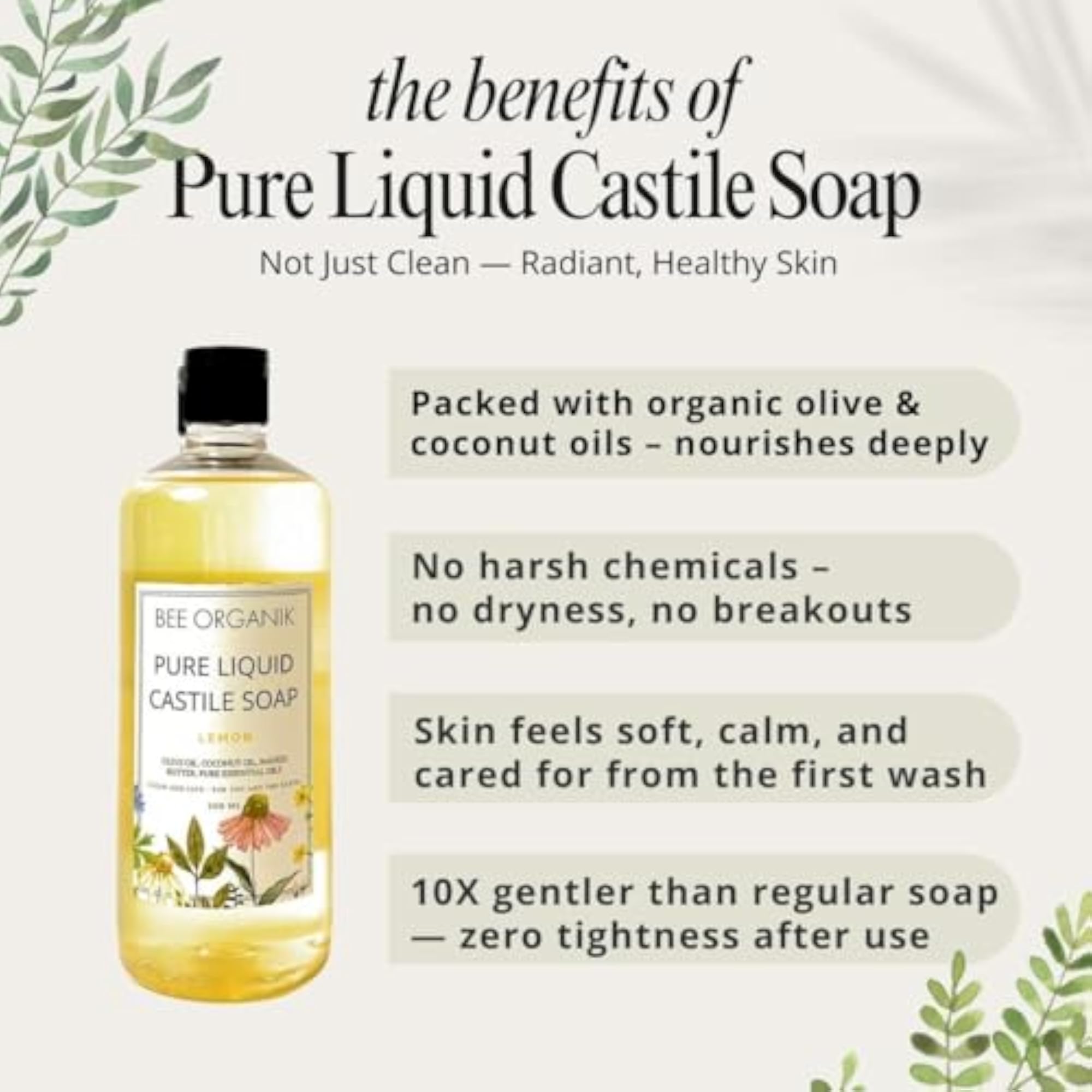 Lemon Pure Liquid Castile Soap, All Natural & Organic