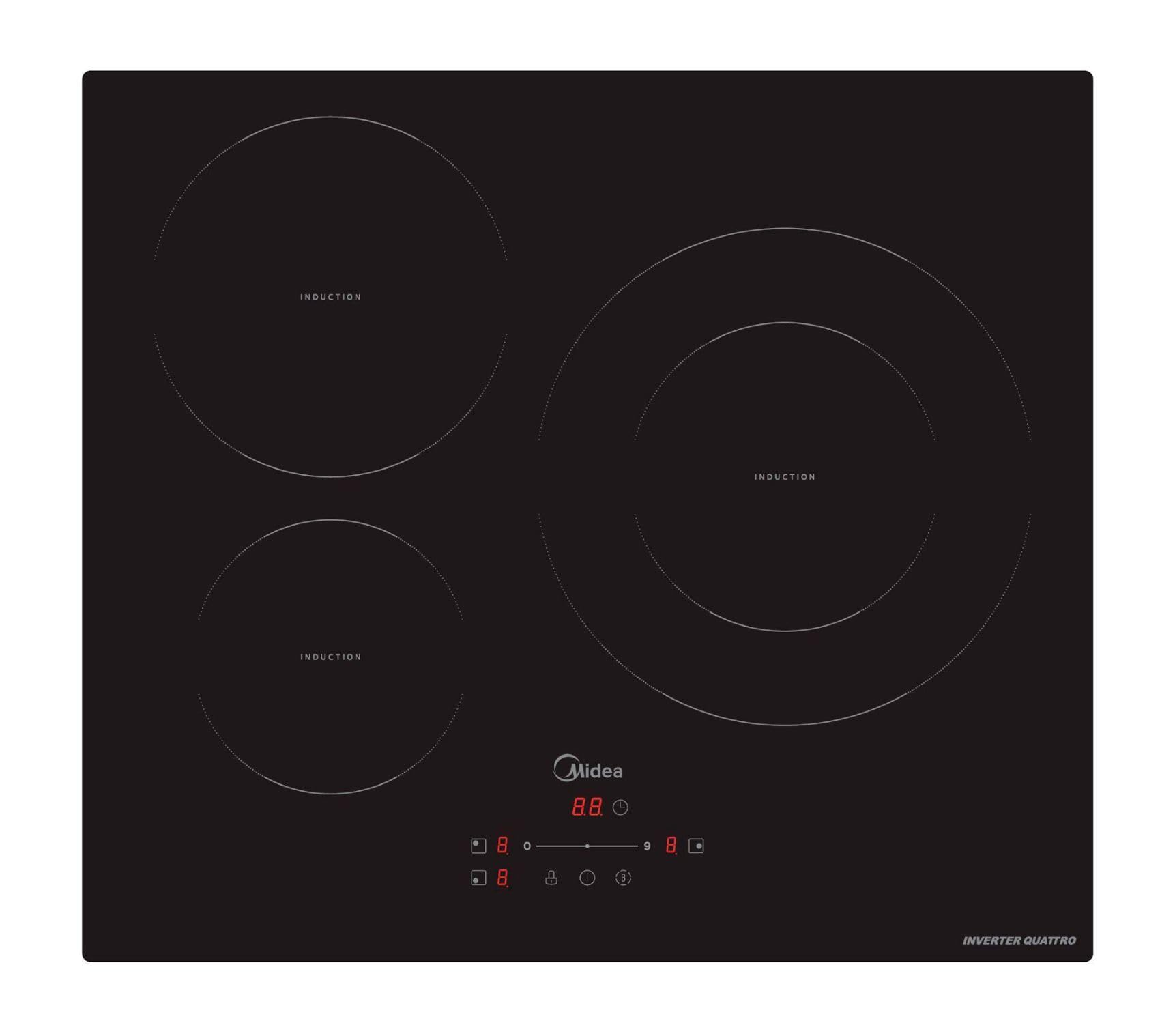 MIDEA Placa Inducción 3 fuegos 60 cm 7400 W - Vitroceramica Induccion Integrada con Panel de control tactil, Inverter quattro, Booster, Indicador de Luz, Detector de Sartenes y Temporizador