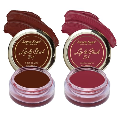 Image of Seven Seas Lips & Cheek Tint Combo Pack of 2 | Matte Natural Blush for Women | Lip Tint with Vitamin E | Nourishing Cheek Tint (Maroon, Mandy)