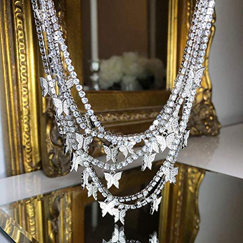 Butterfly Necklace Tennis Chain Butterfly Choker Bling Iced CZ Butterfly Necklace Silver Women4