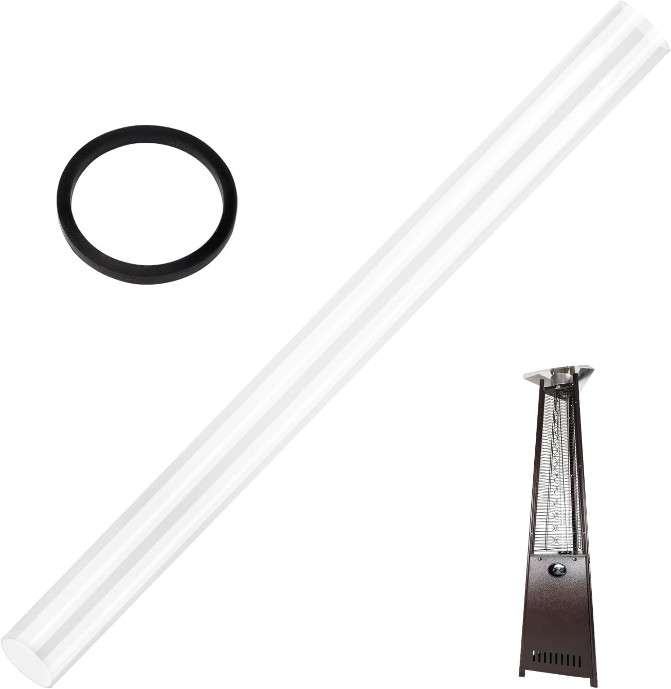Patio Heater Glass Tube Replacement 49.5" Tall 4" Diameter with Silicone Ring Compatible Fit Four Sided Pyramid Flame Outdoor Heater Parts for Hiland, Fire Sense