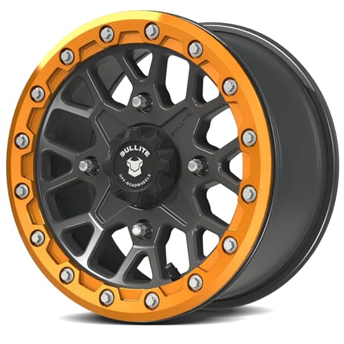 Bullite Wheels BT-05 Rider UTV ATV Wheel Satin Black Rims and Orange Beadlock 14x7 4x156 Bolt Pattern 5+2 Offset Compatible with Polaris RZR 1000 XP/Ranger XP 900/1000