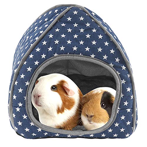 MRTIOO Large Guinea Pig Cave House Bed, Rabbit Squirrel Chinchilla Hamster Hedgehog Nest Hideout, Small Animals Cage Warm Supplies, Machine Washable - Stars