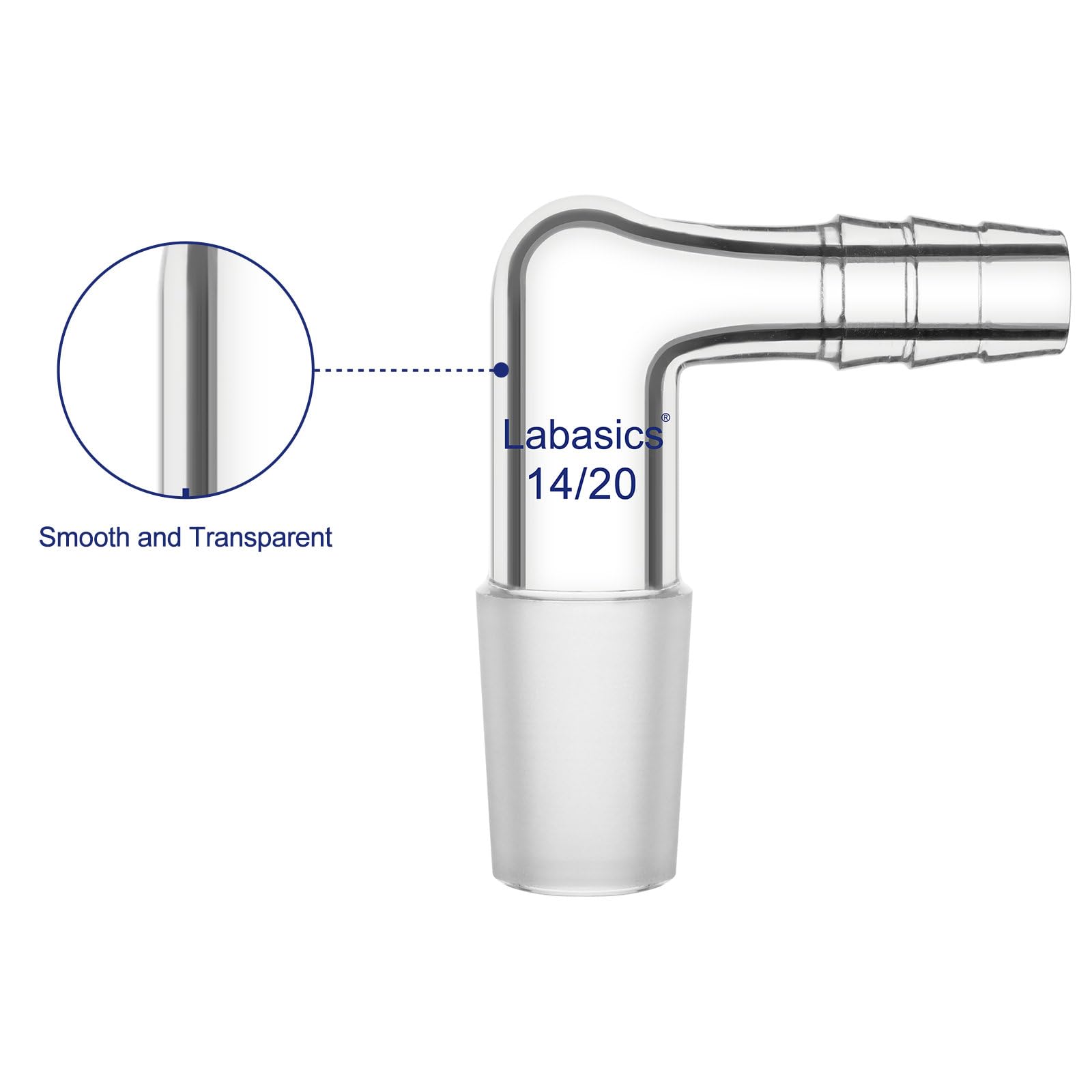 Labasics Adaptador de Vacío de Vidrio de 90 Grados, Junta Interior 14/20, Manguera para Laboratorio