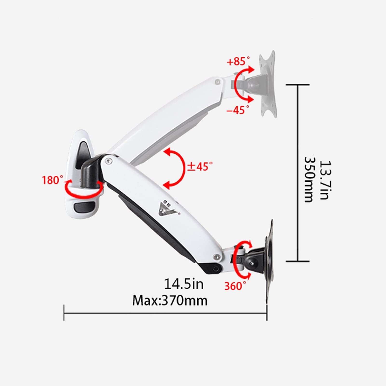 Monitor Mount Long Arm Monitor Stand Mechanical Spring Single Monitor Stand Mount 12"-27" Wall Mount Monitor Stand Arm, Holds 7.7 to 16.5 L(White-One Arm