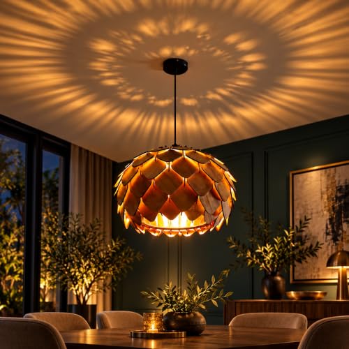 Image of One94Store Wooden Pendant Lamp | Premium Handcrafted Hanging Ceiling Light with Warm White Glow | Rustic Decorative Light Fixture for Living Room, Bedroom, Dining Area, Cafe, Restaurant & Home Decor