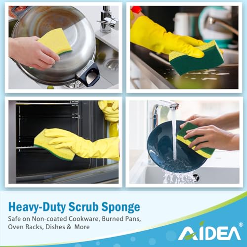 Image of AIDEA Sponges Kitchen, 9Count, Dish Sponges, Heavy-Duty Sponge for Non-Coated Cookware, Scrubbing Power for Tough Messes, Cleaning Sponge for Kitchen, Bathroom, Household
