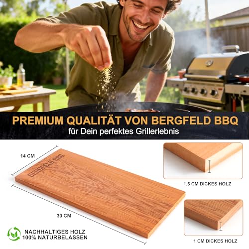 Bergfeld BBQ – 2 Stück Zedernholzbretter zum Grillen – 30x14x1 cm - Räucherbretter aus 100% kanadischem Western Red Cedar Holz – mehrfach verwendbar – für besonderes Grillaroma
