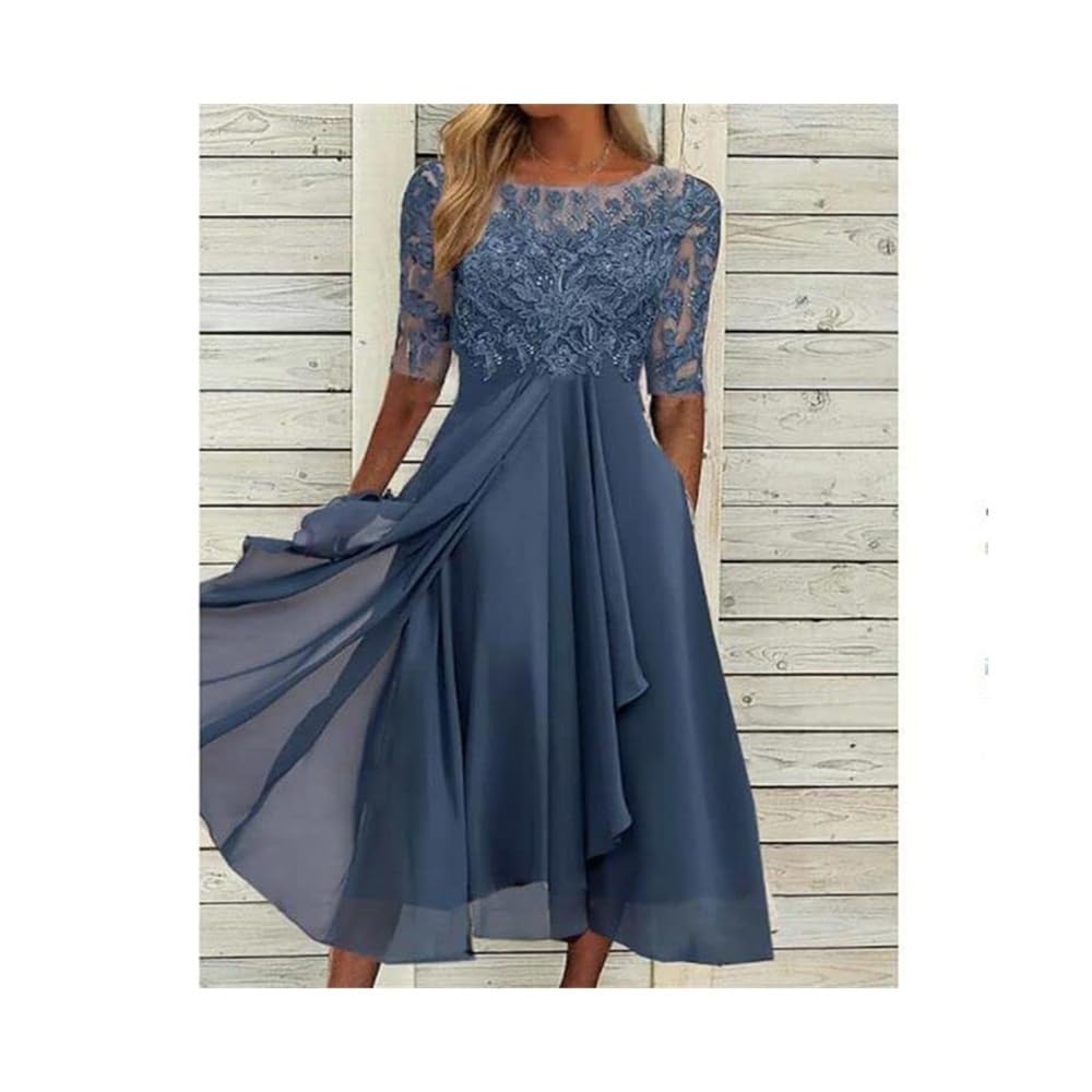 Générique Robe d’invitée de Mariage · Robes de Cocktail Femmes Bourgogne Dentelle Mousseline Mi-Longue Manches 1/2 Coupe A