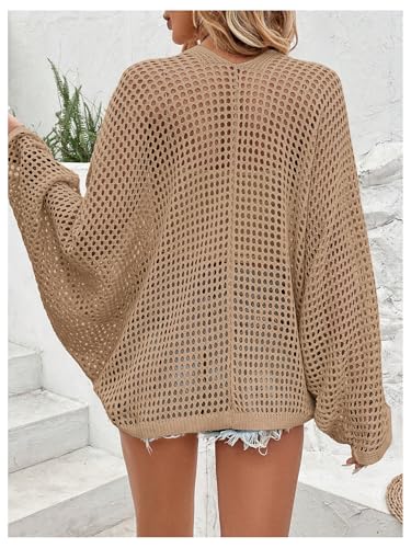 Image of Verdusa Women's Oversized Summer Cardigan Lightweight Sweater Crochet Knit Beach Cover Up Spring Vacation Outfits