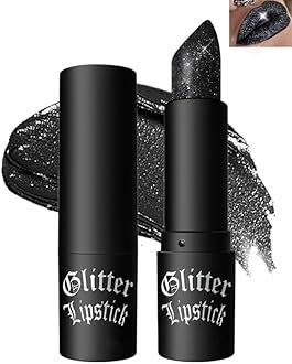 Black Diamond Glitter Matte Lipstick, Gothic Shiny Lip Gloss, Sparkling High Pigment Longlasting Waterproof Smudgeproof Non-Stick Lipstick, Bold Shimmer Lip Blam for Stage,Cosplay, Party Makeup-06
