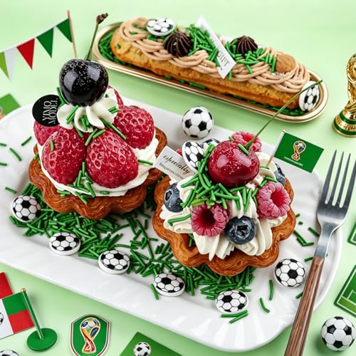Image of Edible Soccer Sprinkles, Green Jimmies and 10Pcs Soccer Ball Candy Mix | World Cup Celebration, Sports Themed Birthday Party Baking, Cake Decorating, Cookies Decorations, Cupcake Toppers