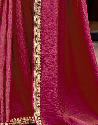 Image of SIRIL Women's Shimmer Silk Sequence Embroidery Lace two Tone Saree With Embroidery Unstitched Blouse Piece