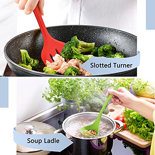 Teamfar Silicone Kitchen Utensils, 7-Piece Kitchen Cooking Utensil Set With Turner Spoon Spatula Ladle, Perfect For Baking Cooking Mixing, Heat-Resistant & Non-Toxic, Dishwasher Safe & Multi Colored #TOP5