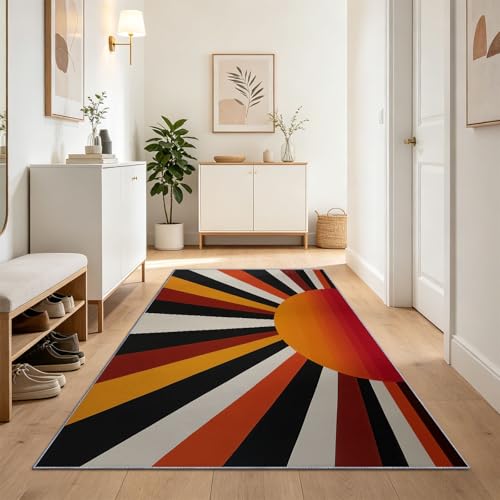 Tapis de chambre orange 60x210 cm lavable à rayures rétro