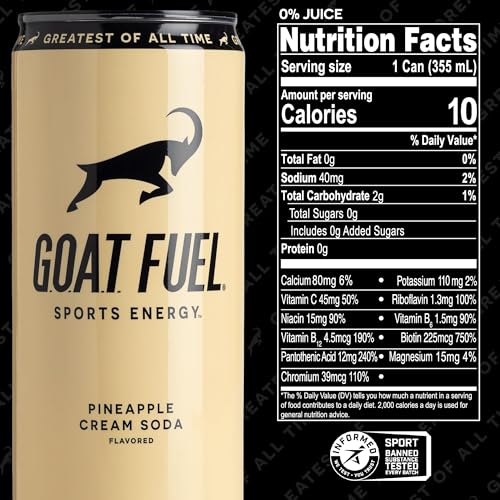 G.O.A.T. Fuel Energy Drink, Co-Founded by Jerry Rice, Natural Caffeine, Electrolytes, BCAAs, Cordyceps Mushrooms & Antioxidants, Light Carbonation Pre Workout, 12 Pack, 12 FL Oz, Pineapple Cream Soda - Thumbnail 3