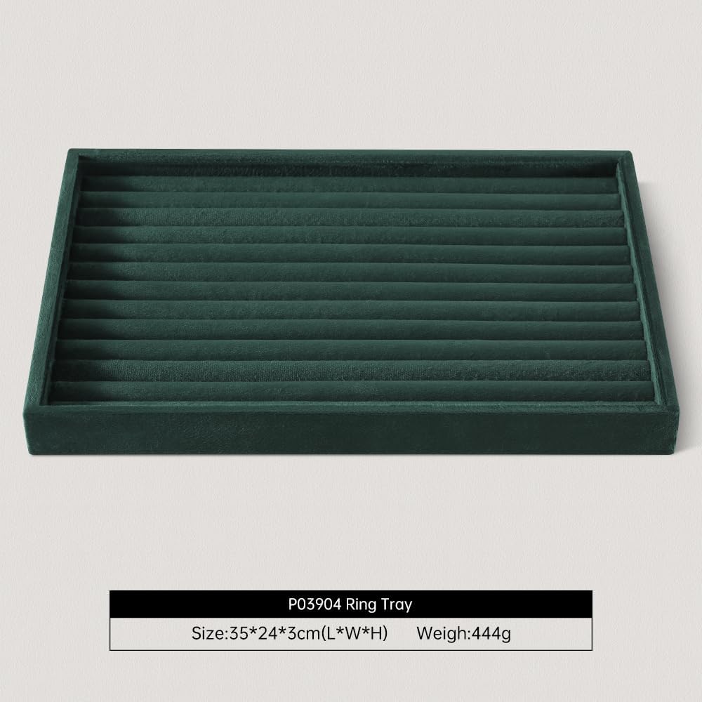 Velvet Ring Display Tray, Stackable Muilt Slot Rings Ear Stud Storage Tray, Drawer Insert Jewelry Accessories Organizers Plate (Green)