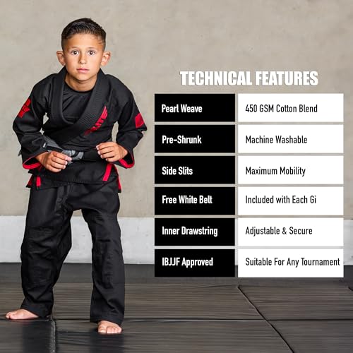 Elite Sports ET2500 KIDS Bjj Gi, Youth Ibjjf Children’S Brazilian Jiujitsu Gi Kimono W/Preshrunk Fabric & Free Belt thumb #3