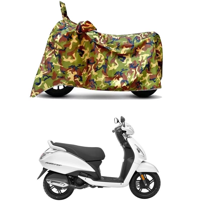 Image of Waterproof 100% PVC Coated Full Bike Scooty Two Wheeler Body Cover Compatible for TVS Jupiter 125 /UV-Rays /Heat Protection /Birds Dropping /Scratchproof /Dust Proof s[6X6 Jungle Print]
