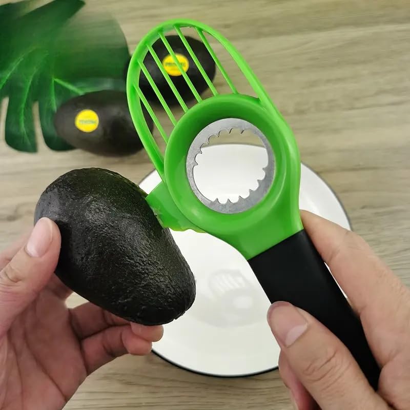 Sprint4deals Avocado Slicer 3-in-1 Tool – Stainless Steel Cutter, Pitter, Corer with Non-Slip Grip Handle – Multifunctional Avocado Seed Remover Cutter for Fruit & Kitchen Use (Green)