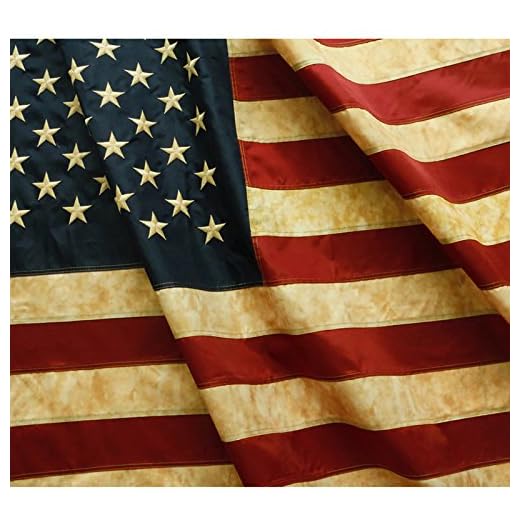 ANLEY Vintage stil te färgade amerikanska amerikanska flaggan 3x5 fot (90 X 150 cm) nylon - broderade stjärnor och sydda ränder - 4 rader med låssömmar - Antikvarierade USA-bannerflaggor