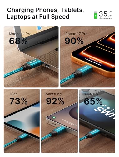 Image of JSAUX 100W USB C to USB C Cable [2-Pack 10T], PD Fast Charging, Green