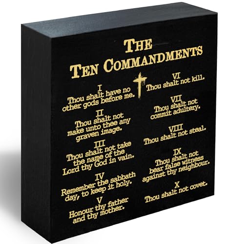 Ten Commandments Bible Verse Wood Desk Decor, Christian Gifts for Women Men