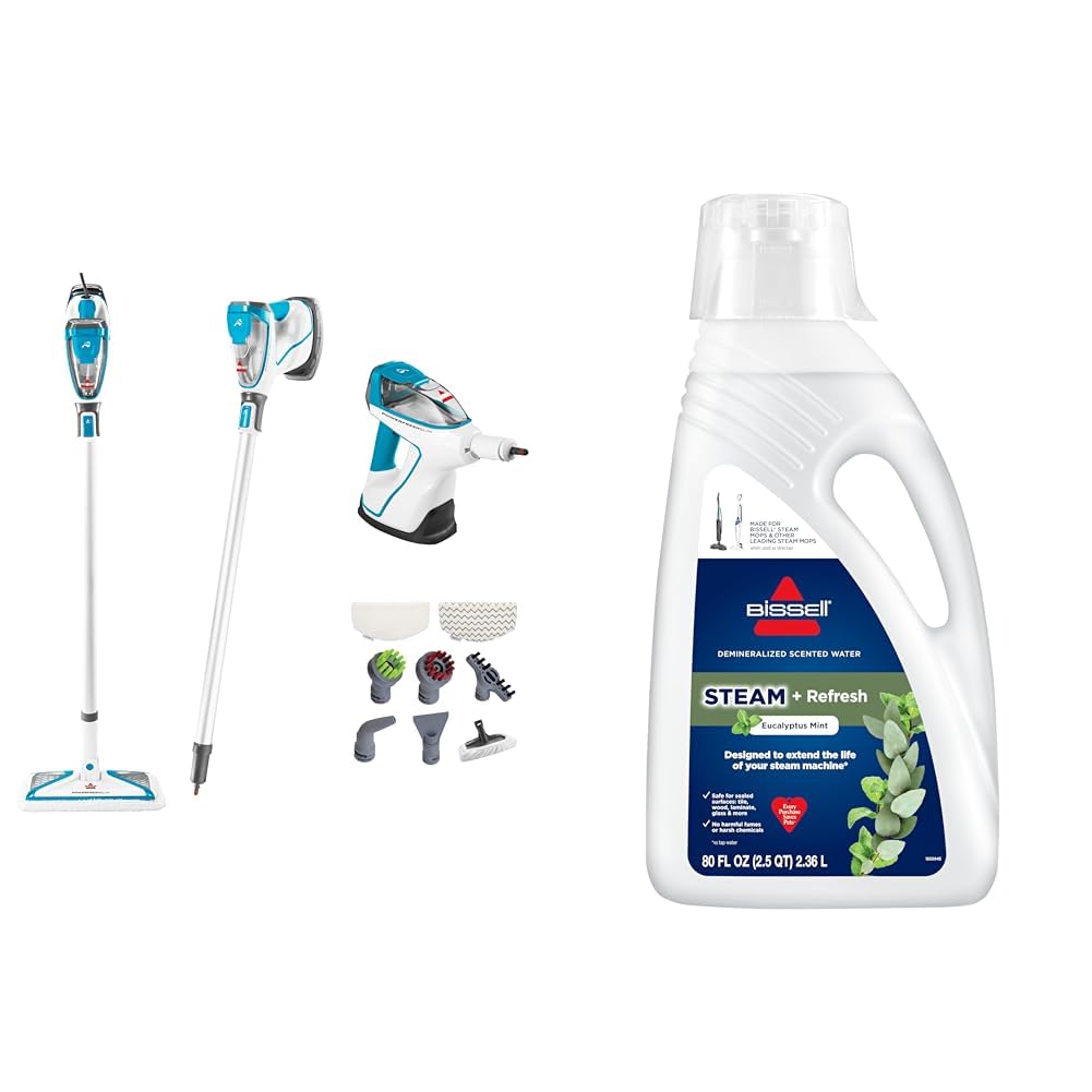 Bundle of Bissell 2075A Powerfresh Slim Steam Mop + Eucalyptus Mint Steam Water, 80 oz, 1392F