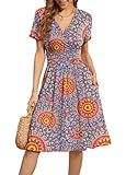 Material: Dieses Damenkleid ist aus weichem, dehnbarem und leichtem Material, angenehm zu berühren und zu tragen. Der Blumendruck ist lebendig, aber zufällig. Der Blumendruck auf jedem Kleid kann unterschiedlich sein, aber sie sind definitiv aus dem gleichen Musterstoff hergestellt