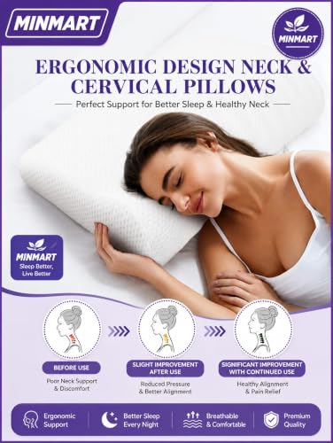 Image of MINIMART Memory Foam Pillow for Neck Support | | Orthopedic Contour Pillow for Cervical Spine Alignment & Shoulder Support | Made in India | 19 x 11 x 3.5 Inch A1