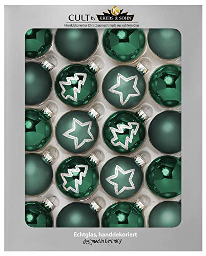 KREBS & SOHN Heitmann Deco Lot de 20 Boules de Noël en Verre à Suspendre - Boules de Noël 5,7 cm - Étoiles Vertes Cover
