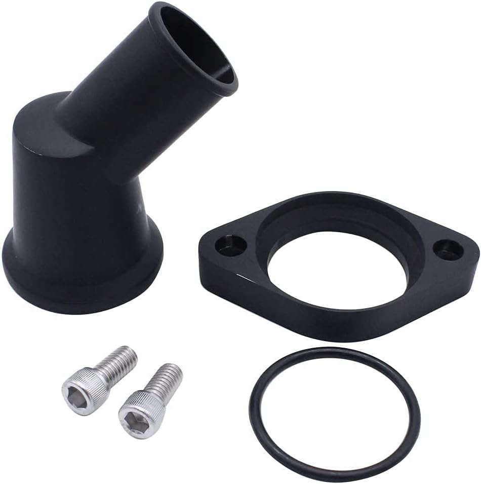 1 SET SHLPDFM BLACK Chevy Water Neck 45°Swivel Polished aluminum Water Neck Thermostat Housing Compatible with SBC BBC CHEVY 327 350 396 454 Engines