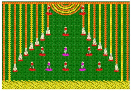 Image of varalakshmi Pooja Backdrop | Coconut backdrops Cloth for Decorations | Coconut Leaf backdrops Decorations | puja Backdrop Decoration Cloth 8X6 FEET laxmi Devi Backdrop Cloth