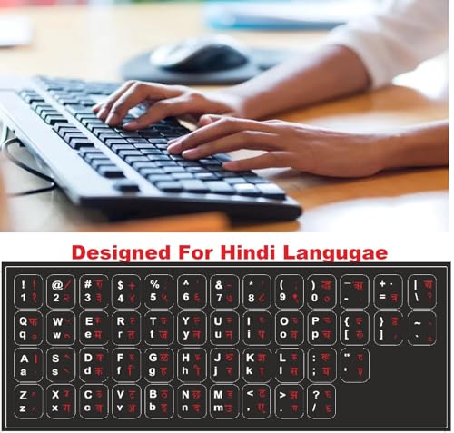 Image of Parsvnath Hindi-English Keyboard Stickers (Pack of 3) � Black, White & Red | Waterproof, Removable, Easy to Apply | Compatible with Laptop & Desktop Keyboards | Medium Size | Durable Hindi Fonts