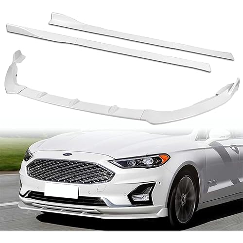 Q1-TECH, 9-Piece Front Bumper Lip & Side Skirt Extensions Diffuser Compatible with 2019 2020 2021 Ford Fusion, Front Bumper Lip Spoiler Air Chin Body Splitter ABS (Painted White)