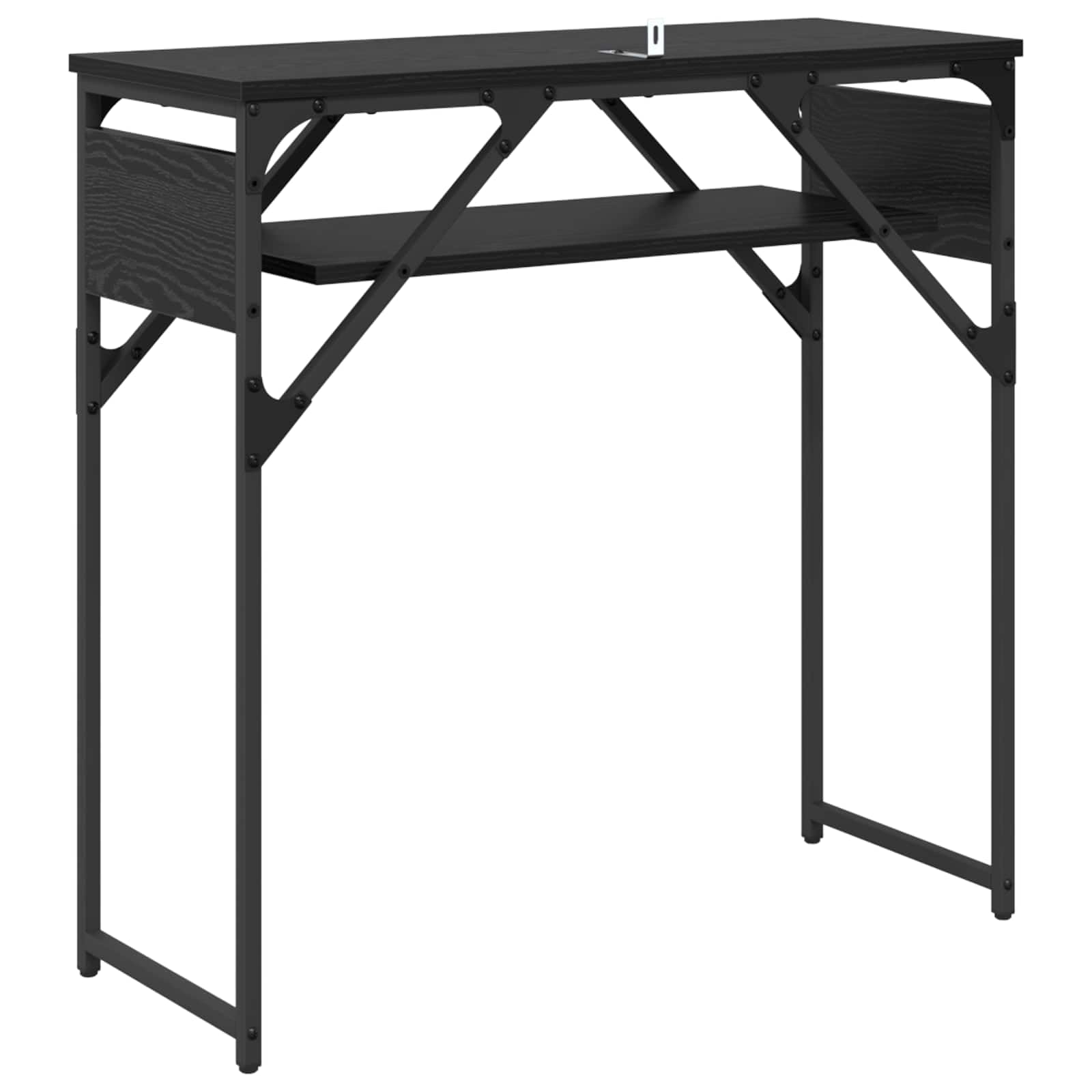 Tavolo consolle nero effetto rovere, 75 x 30 x 75 cm, in legno con 2 ripiani, capienza, durevole, ideale per ufficio, casa, gaming e studio, design industriale moderno