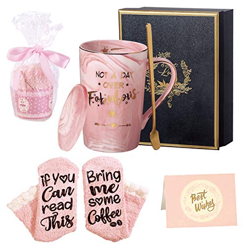 Biching Not A Day Over Fabulous Mug - Birthday Gifts for Women - Funny Birthday Gift Set Ideas for HerFriendMomWifeSisterAunt Ceramic Marble Coffee Tea Mug 14 Oz