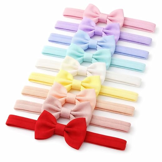 Kit 10 Faixas de Cabelo para Bebê com Laço – Tecido Macio e Elástico, Cores Candy Pastel, Conforto e Ajuste Suave, Acessório Infantil Recém-Nascido a 2 Anos