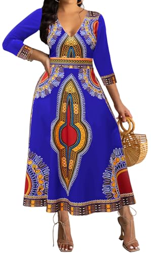 Image of VisiChenup African Print Dress for Women Casual Midi Dress