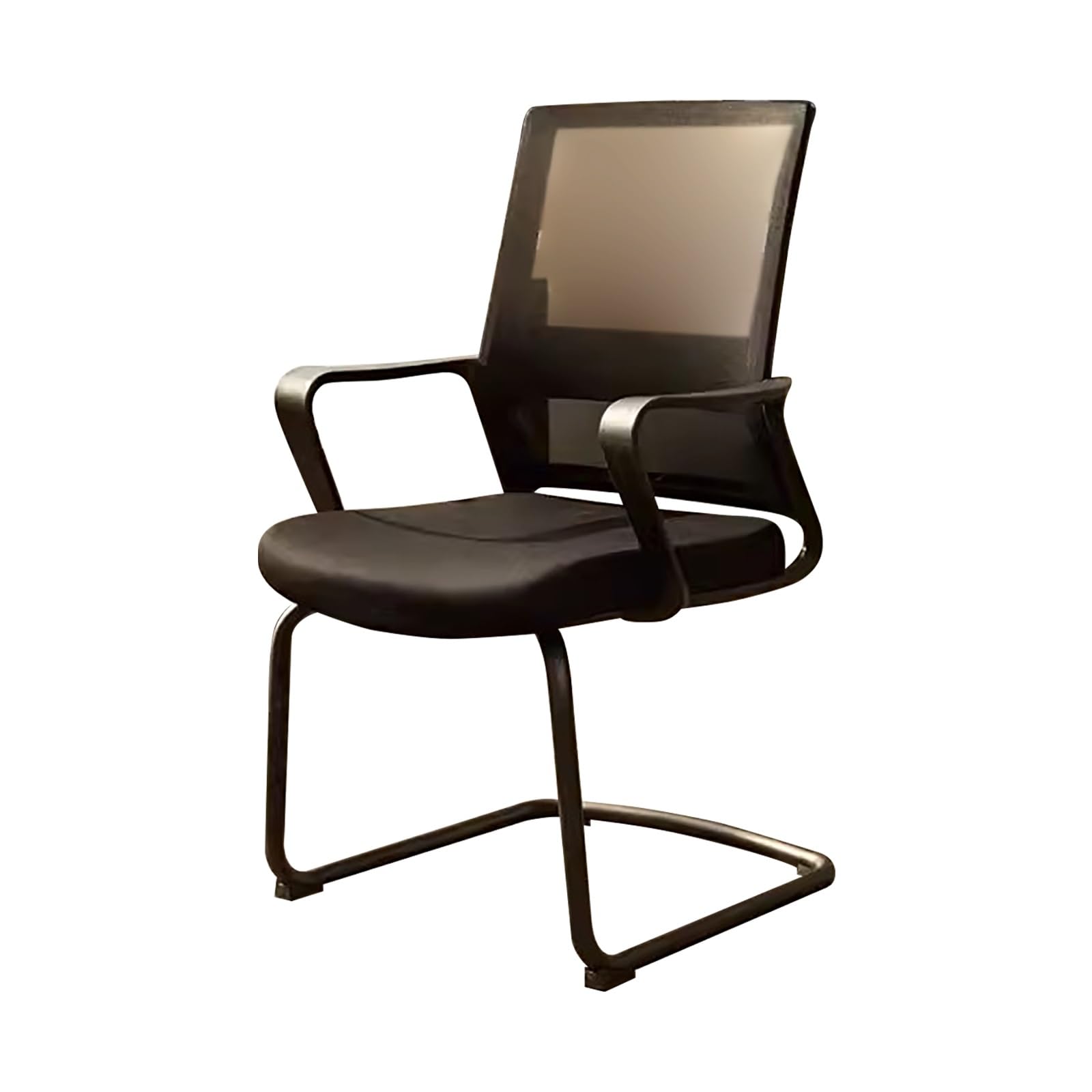 Silla Escritorio sin Ruedas, Silla Oficina de Malla con Respaldo Medio con Cómodos Reposabrazos, Adecuada para Cocina, Sala de Espera, Sala Multiusos, Salón, Capacitación(Black)