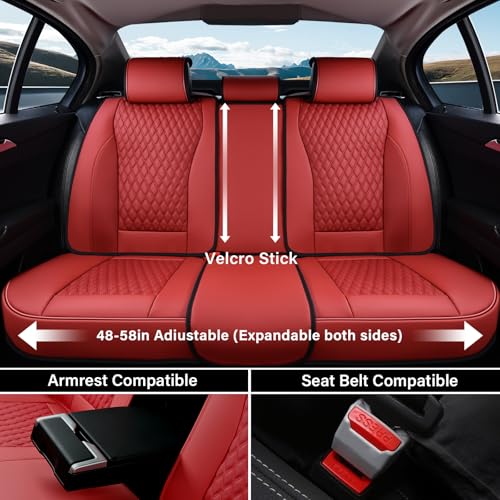 Image of Coverado Car Seat Covers Full Set, Waterproof Nappa Leather Seat Covers for Cars, Front and Back Car Seat Protector, Luxury Car Seat Covers, 5 Seats Universal Red Car Seat Cover Fit for Most Cars