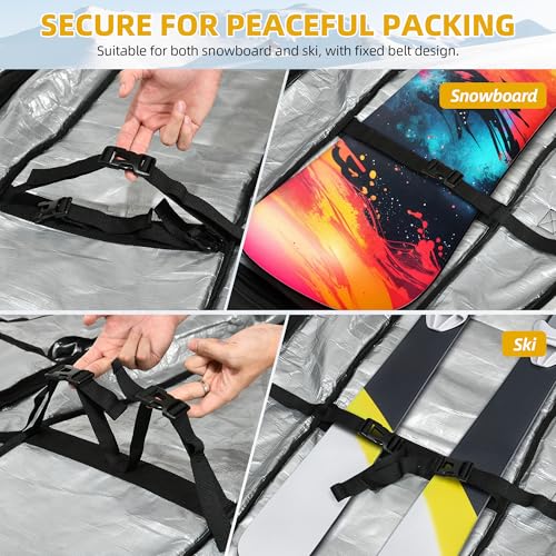 LEDKINGDOMUS Rolling Ski Bag for Air Travel, Snowboard Bag with Wheels, 900D All-Round Padded Protection, 175CM Wheeled Double Ski Bag, for Snowboard, Skis, Boots, Helmet, Ski Gear