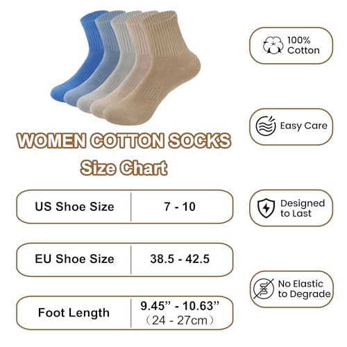 Image of Womens Cotton Anti-Pilling Quarter Crew Socks | Moisture-wicking, Odor-control, Lightweight, Office /gym, 7-pair, US 6-10