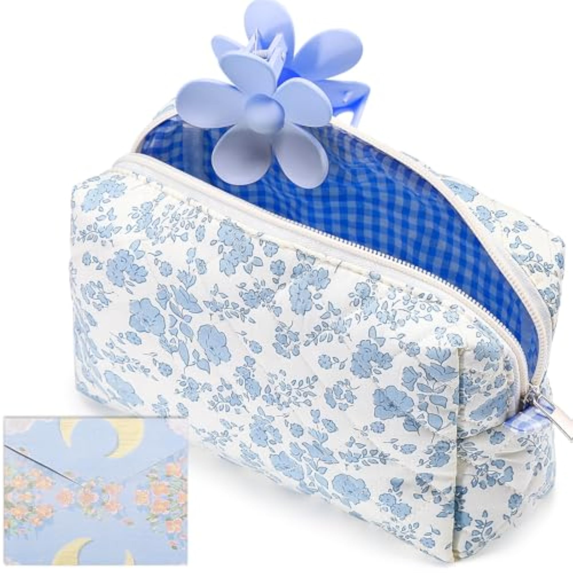 Small Quilted Sky Blue Makeup Bag, Cute Pouch
