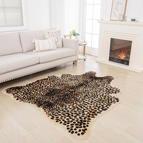 Beawelkomjo Cheetah Print Rug - Stylish Leopard Rug Faux Animal Print, Thick TPR Non-Slip Animal Print Floor Mat for Living Room, Dorm, Apartment (Cheetah Print 65x85In)