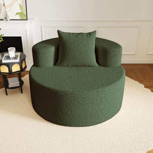 SYFERLORY 37' W Accent Chair Single Sofa,Round Chairs with Pillow, Living Room Accent Chair with Comfortable Teddy Fabric, Modern Lounge for Living Room Bedroom, Reading Nook (Green)