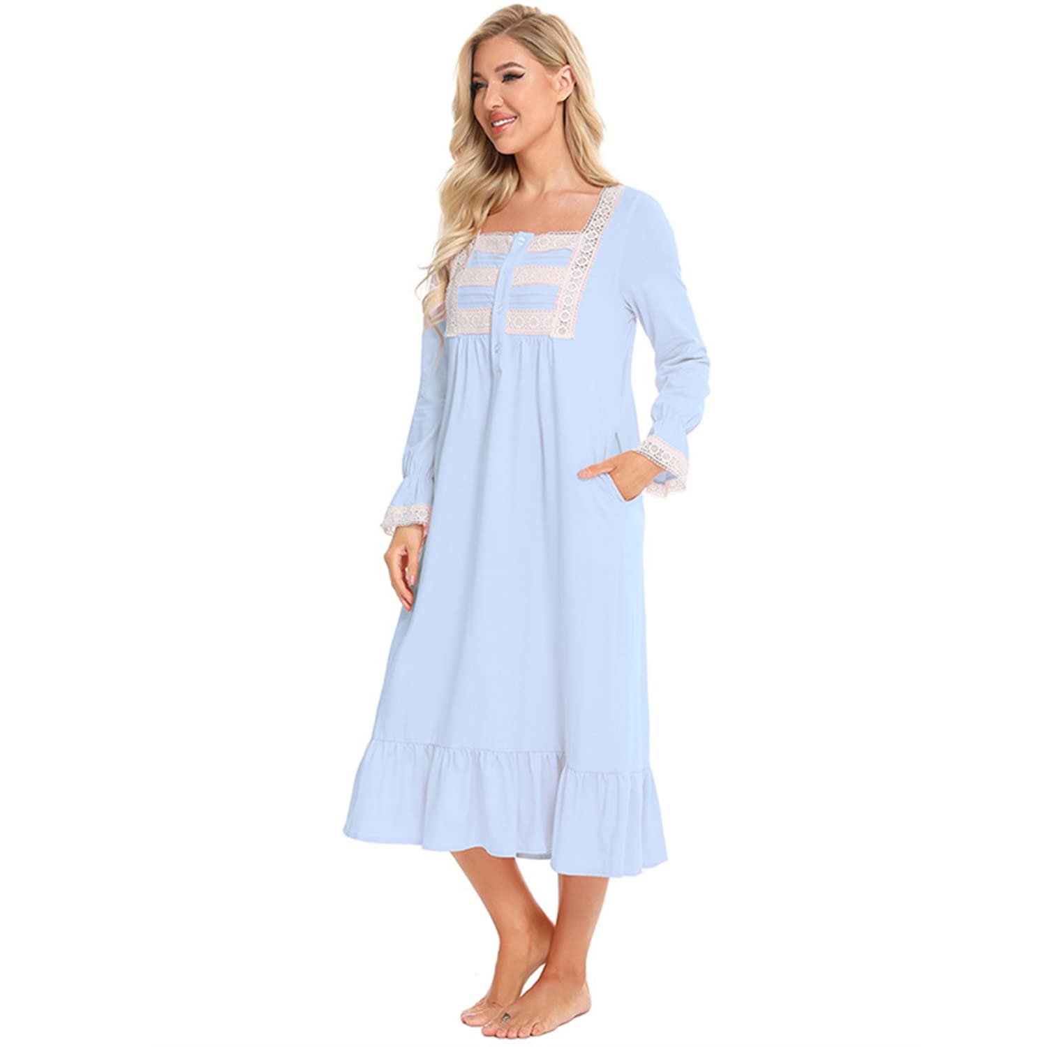 Verve Jelly Camicia da Notte da Donna Vintage Vittoriana a Manica Lunga Camicia da Notte Pigiama Vestito Leggero Morbido Abbigliamento Casa