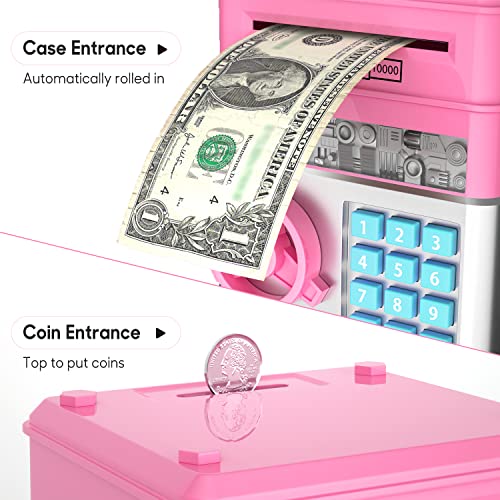 Electronic Piggy Bank For Kids, Money Bank With Password/Music Cute Mini Atm Piggy Bank Coin Can,Auto Scroll Cash Safe Box, Great And Practical Birthday Gifts For Boys & Girls (Rose Pink) #TOP1